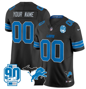 Custom Detroit Lions 2024 Michigan & 90th Year Patch Vapor Custom Jersey - All Stitched  BLACK