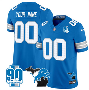 Custom Detroit Lions 2024 Michigan & 90th Year Patch Vapor Custom Jersey - All Stitched  BLUE