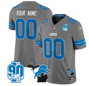 Custom Detroit Lions 2024 Michigan & 90th Year Patch Vapor Custom Jersey - All Stitched  GRAY