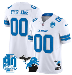 Custom Detroit Lions 2024 Michigan & 90th Year Patch Vapor Custom Jersey - All Stitched  WHITE