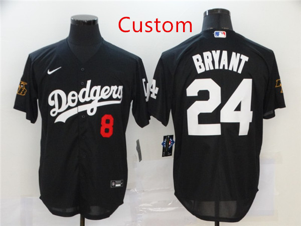 Custom Dodgers Black White Number Jersey