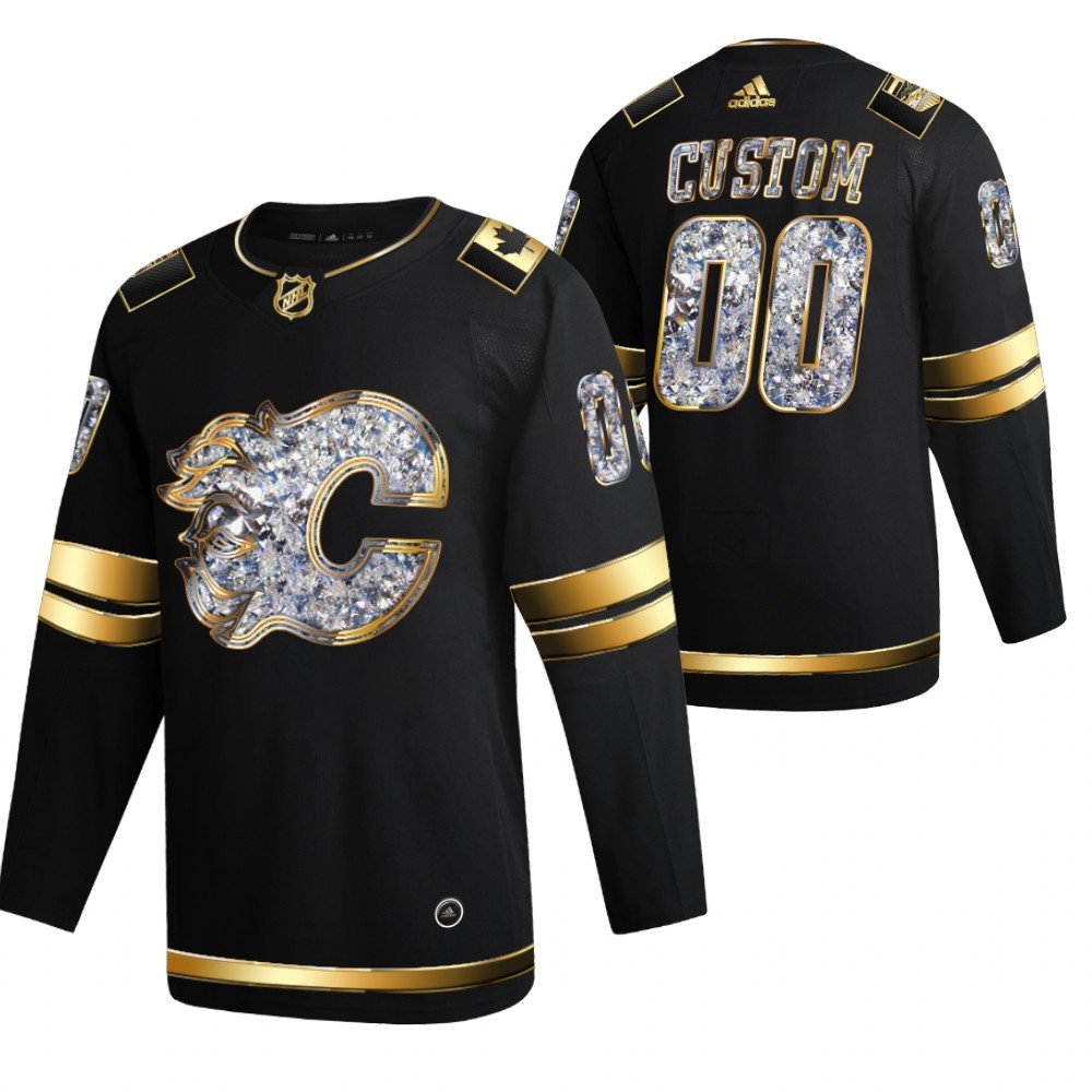 Custom Flames 2022 Stanley Cup Playoffs Black Diamond Edition Authentic Jersey