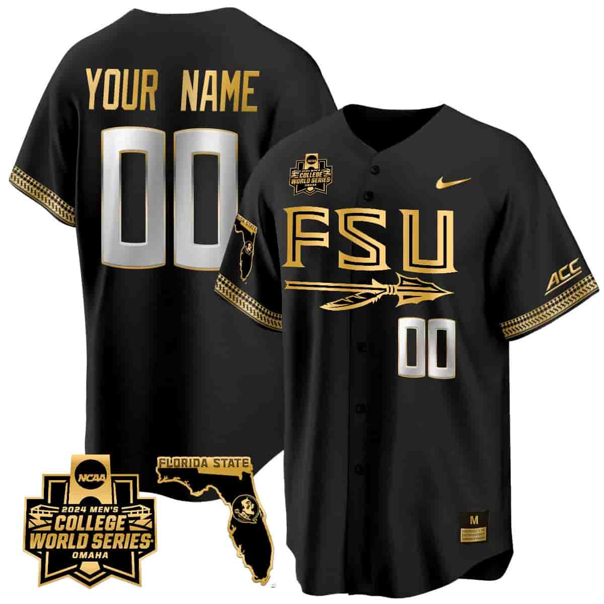 Custom Florida State Seminoles 2024 College World Series Vapor Premier Limited Jersey V2 - All Stitched Black Gold 1