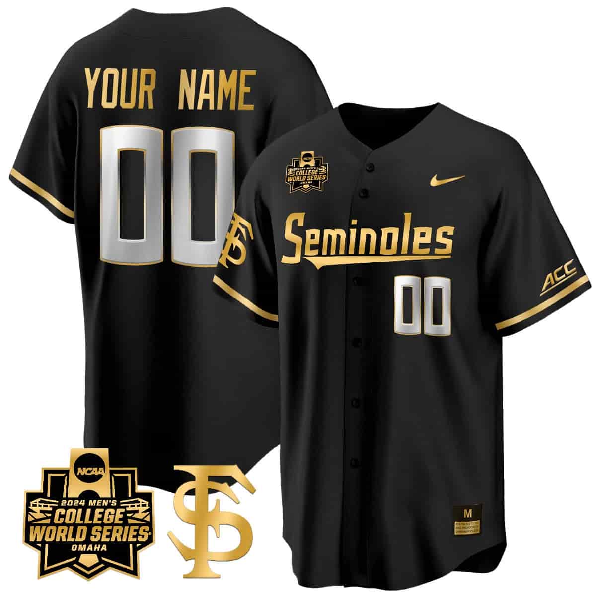 Custom Florida State Seminoles 2024 College World Series Vapor Premier Limited Jersey V2 - All Stitched Black Gold