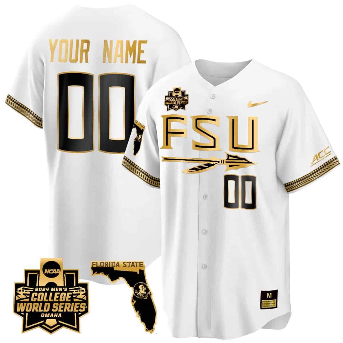 Custom Florida State Seminoles 2024 College World Series Vapor Premier Limited Jersey V2 - All Stitched Stripes White 1