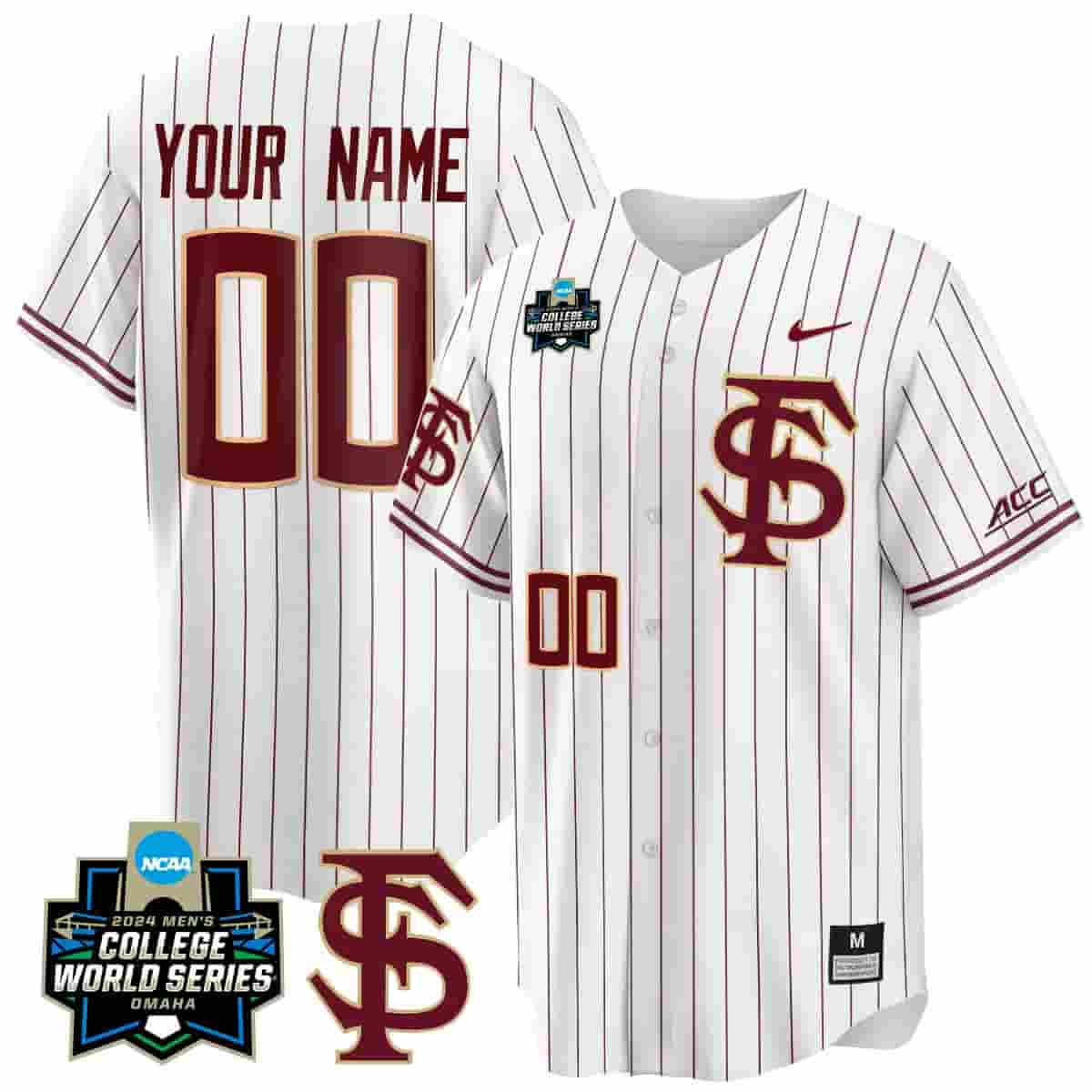 Custom Florida State Seminoles 2024 College World Series Vapor Premier Limited Jersey V2 - All Stitched Stripes White