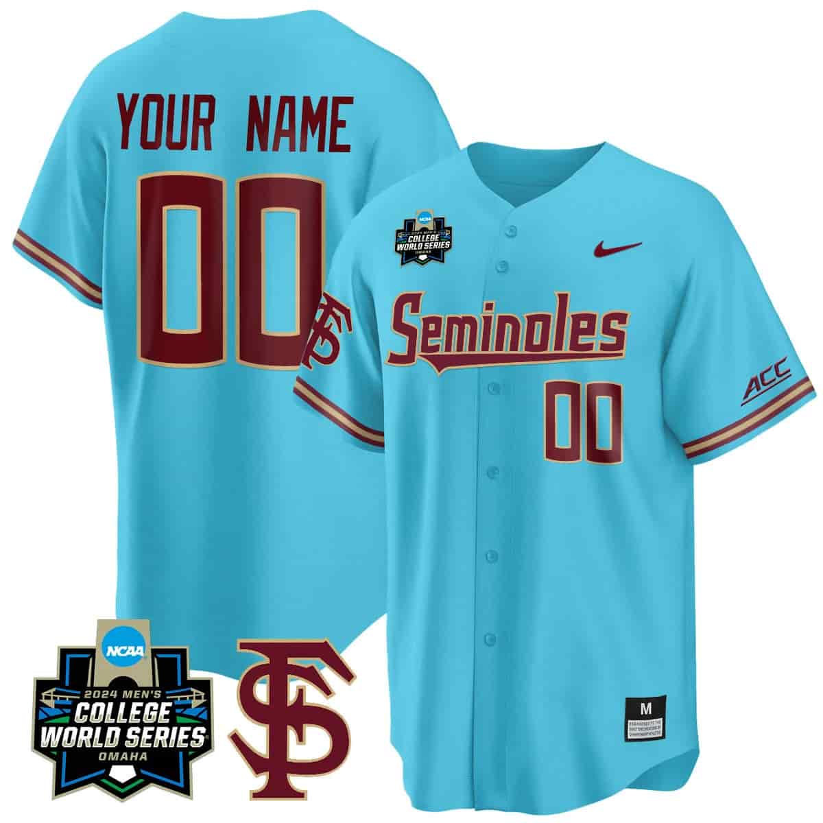 Custom Florida State Seminoles 2024 College World Series Vapor Premier Limited Jersey V2 - All Stitched Turquoise