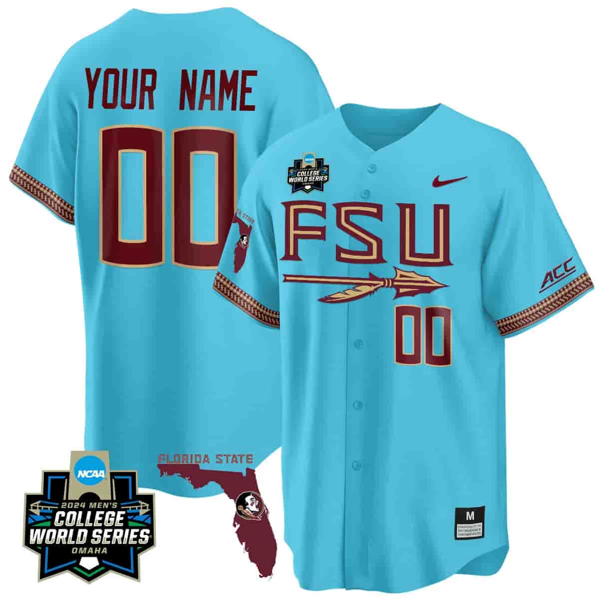 Custom Florida State Seminoles 2024 College World Series Vapor Premier Limited Jersey V2 - All Stitched Turquoise 1