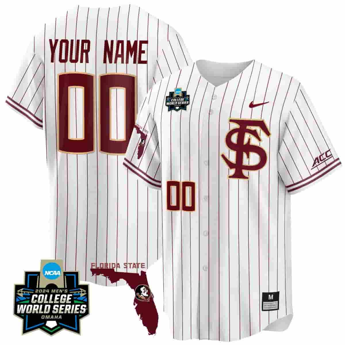 Custom Florida State Seminoles 2024 College World Series Vapor Premier Limited Jersey V2 - All Stitched White 1