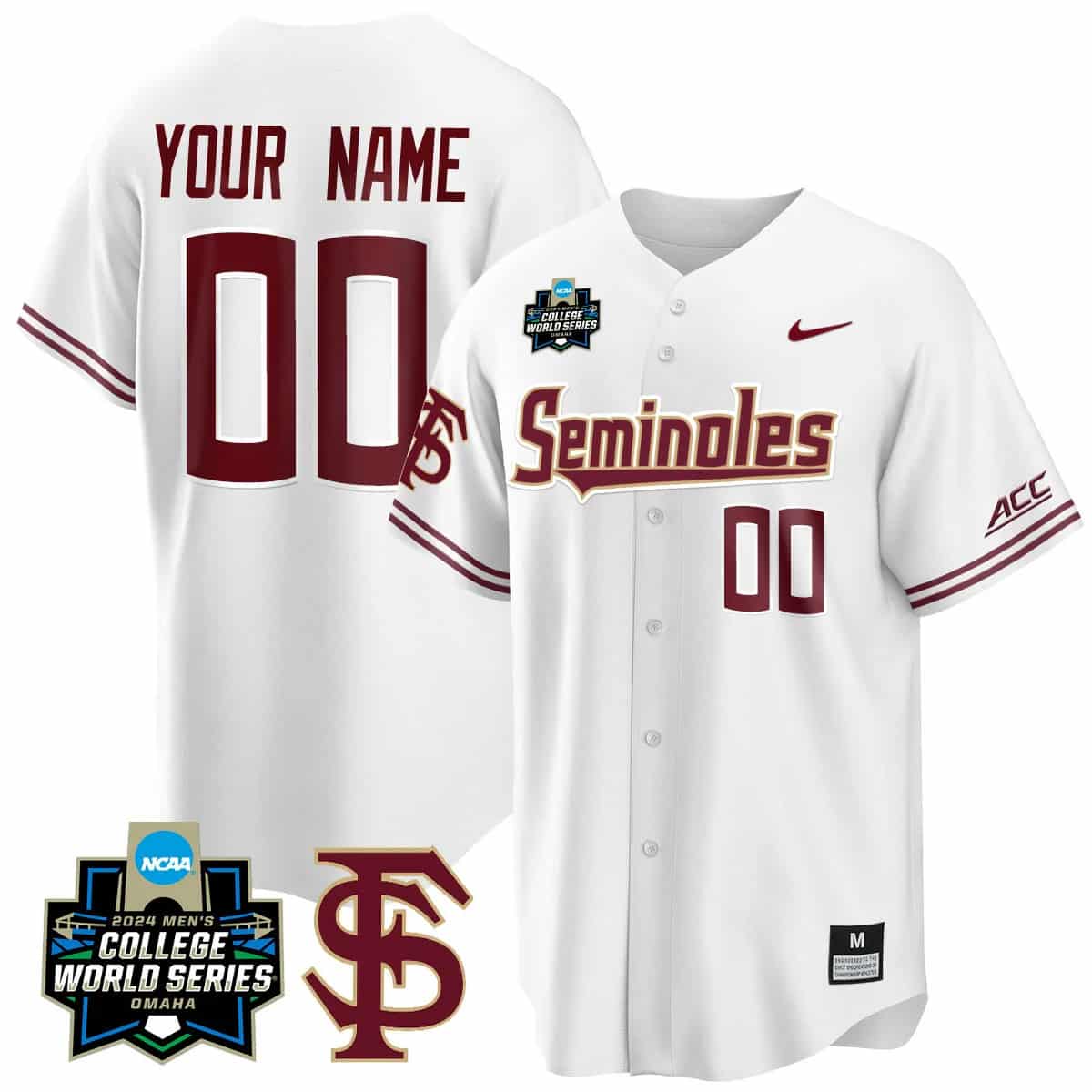 Custom Florida State Seminoles 2024 College World Series Vapor Premier Limited Jersey V2 - All Stitched White