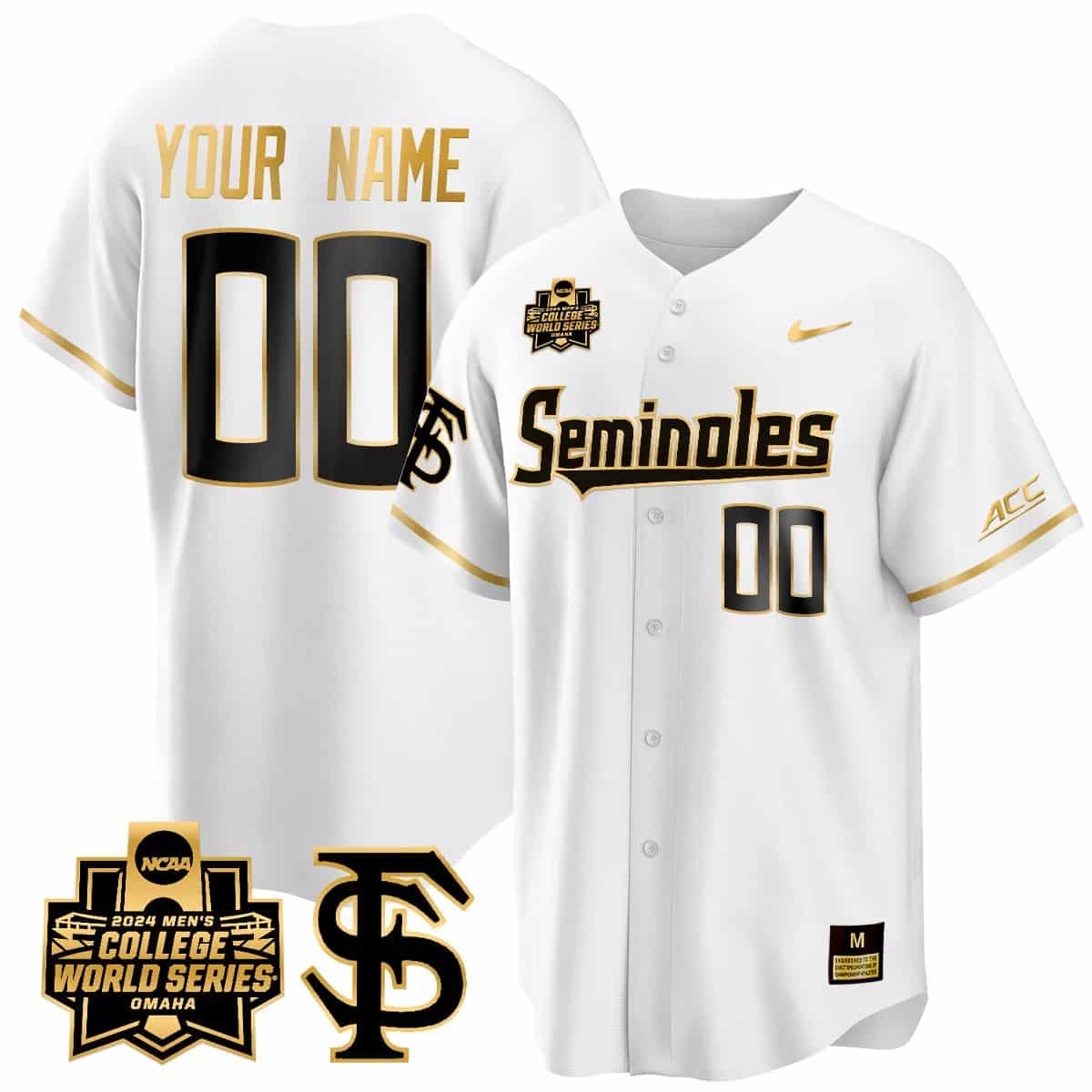 Custom Florida State Seminoles 2024 College World Series Vapor Premier Limited Jersey V2 - All Stitched White Gold