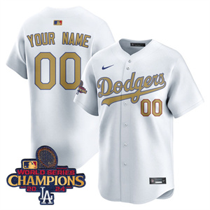 Custom GenderName Los Angeles Dodgers Gold 2025 Jersey - All Stitched White Gold