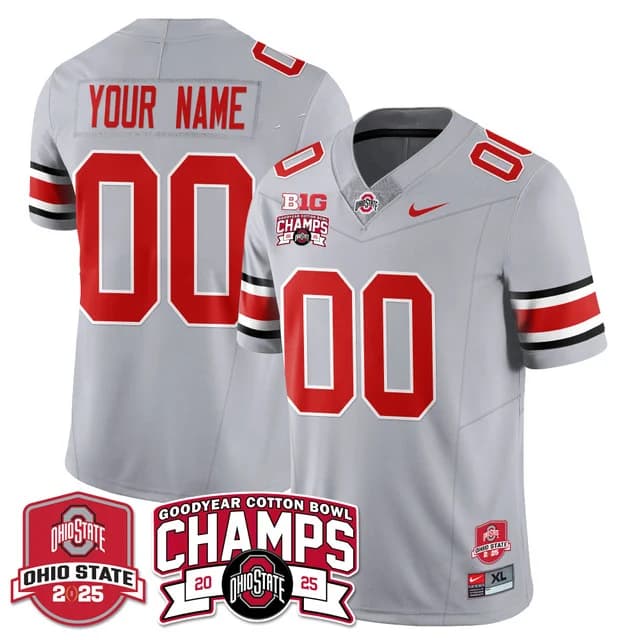 Custom GenderName Ohio State Buckeyes 2024 Cotton Bowl Champions Gold Jersey N5 - All Stitched  Gray 1