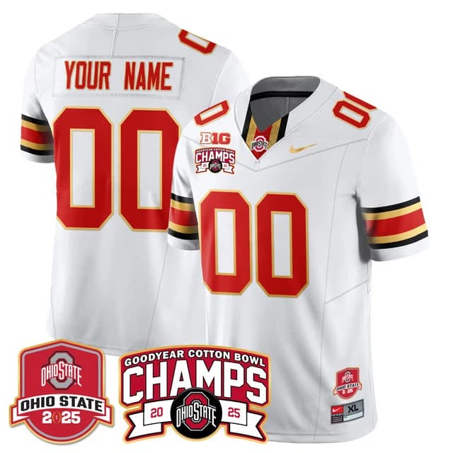 Custom GenderName Ohio State Buckeyes 2024 Cotton Bowl Champions Gold Jersey N5 - All Stitched White