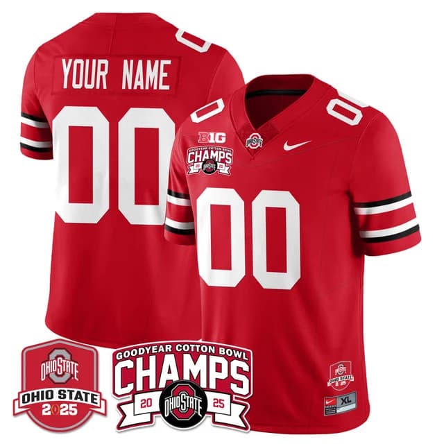 Custom GenderName Ohio State Buckeyes 2024 Cotton Bowl Champions Gold Jersey N5 - All Stitched red 1