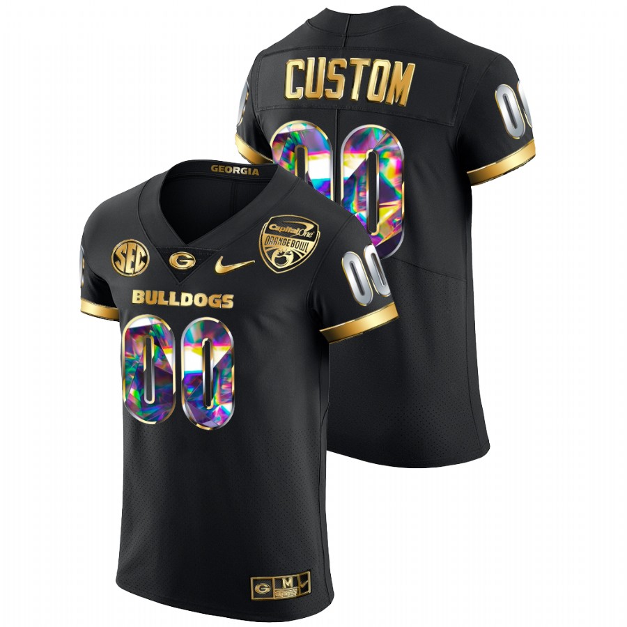 Custom Georgia Bulldogs Black 2021 Orange Bowl Golden Diamond Edition Jersey