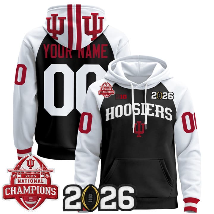 Custom Indiana Hoosiers 2025 National Champions  & 2026 CFP Final Patch Premium   Pullover Hoodie V2 - All Stitched