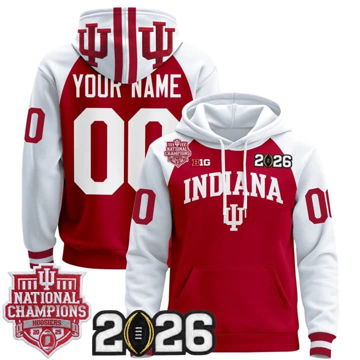 Custom Indiana Hoosiers 2025 National Champions & 2026 CFP  Final Patch Premium   Pullover Hoodie V2 - All Stitched