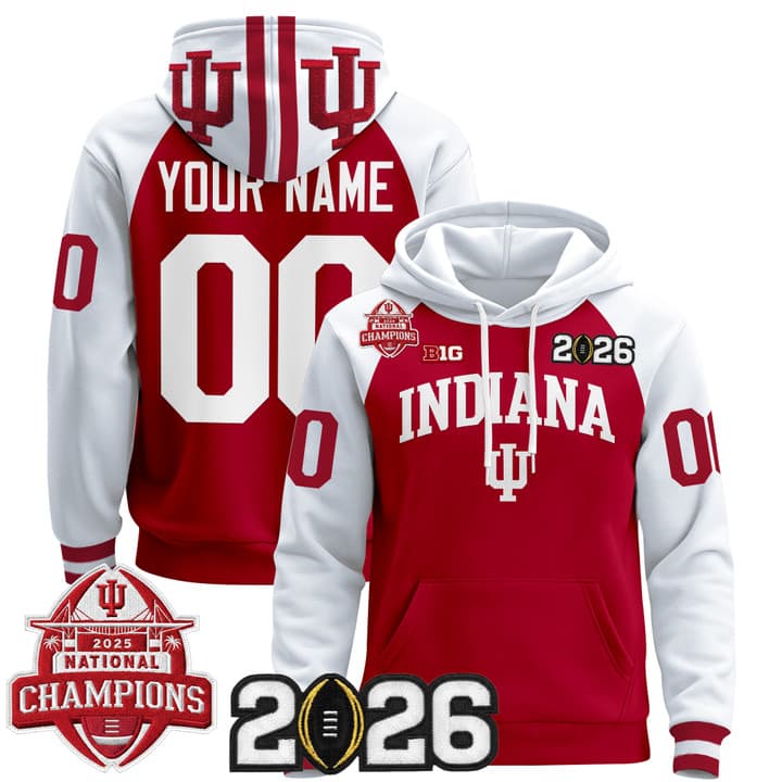 Custom Indiana Hoosiers 2025 National Champions & 2026 CFP Final Patch  Premium   Pullover  Hoodie V2 - All  Stitched