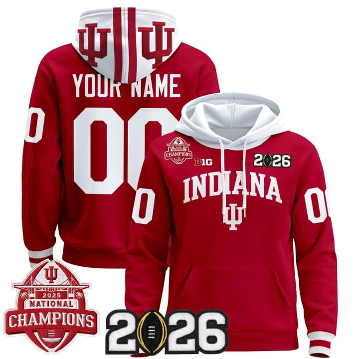 Custom Indiana Hoosiers 2025 National Champions & 2026 CFP Final Patch Premium   Pullover Hoodie V2 -   All Stitched