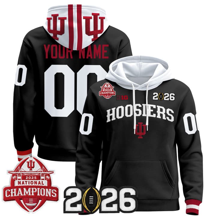 Custom Indiana Hoosiers 2025 National Champions & 2026 CFP Final Patch Premium   Pullover Hoodie V2 -  All Stitched