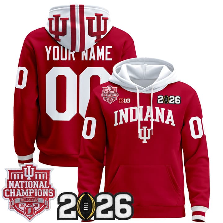 Custom Indiana Hoosiers 2025 National Champions & 2026 CFP Final Patch Premium   Pullover Hoodie V2 - All   Stitched
