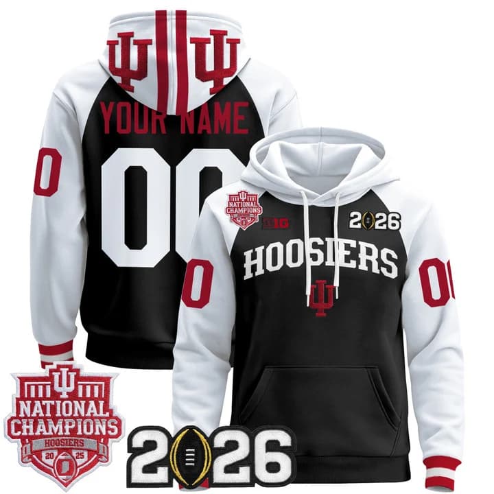 Custom Indiana Hoosiers 2025 National Champions & 2026 CFP Final Patch Premium   Pullover Hoodie V2 - All  Stitched