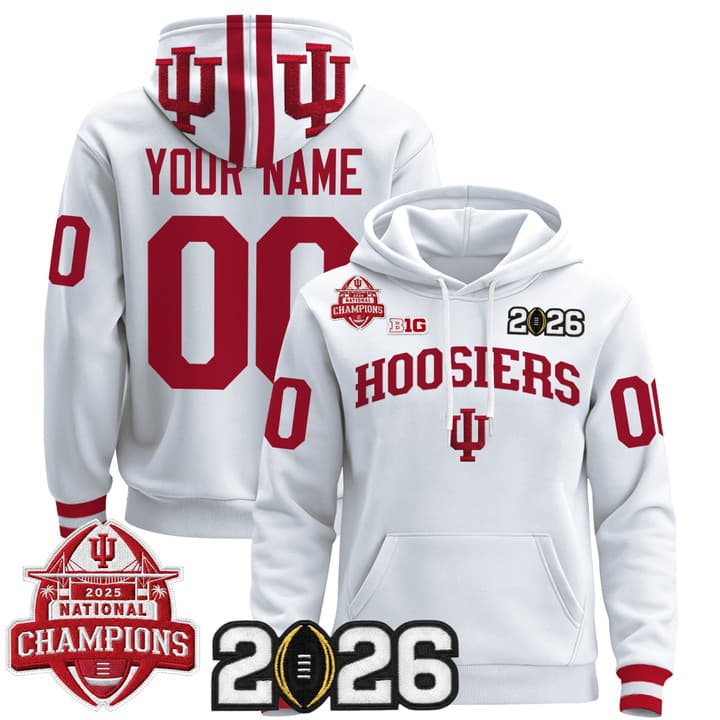 Custom Indiana Hoosiers 2025 National Champions & 2026 CFP Final Patch Premium   Pullover Hoodie V2 - All Stitched