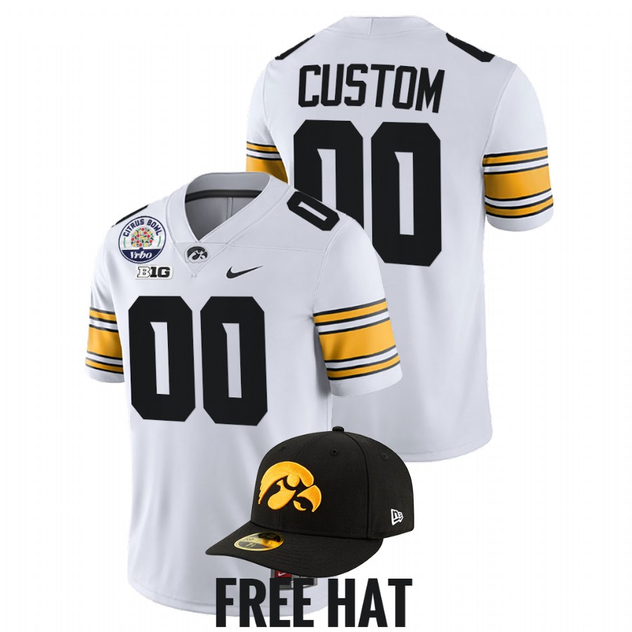 Custom Iowa Hawkeyes White 2021 Citrus Bowl Big 10 West Division champions Jersey