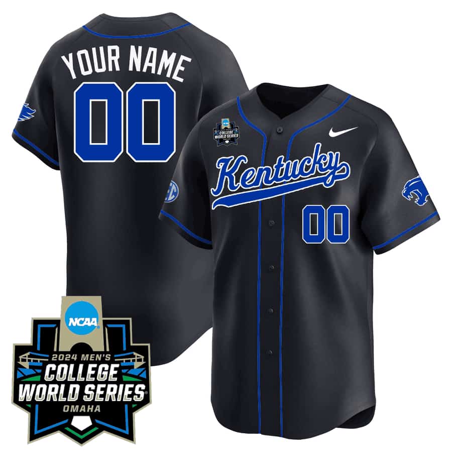 Custom Kentucky Wildcats 2324 Jersey - 2024 College World Series Patch - All Stitched Kentucky Black