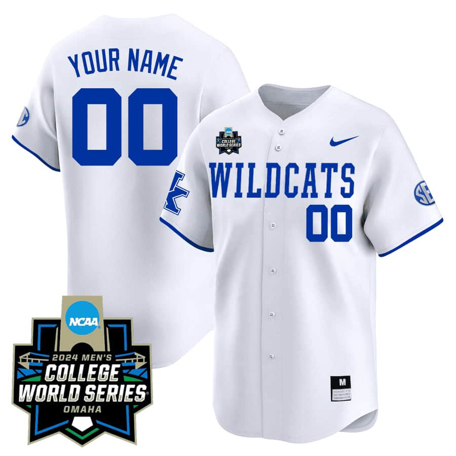 Custom Kentucky Wildcats 2324 Jersey - 2024 College World Series Patch - All Stitched Wildcats White