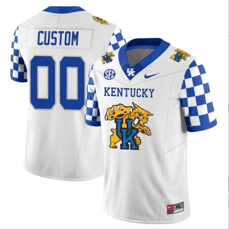 Custom Kentucky Wildcats Jersey Name and Number Vapor Limited College Football Wildcats Logo White Checkerboard