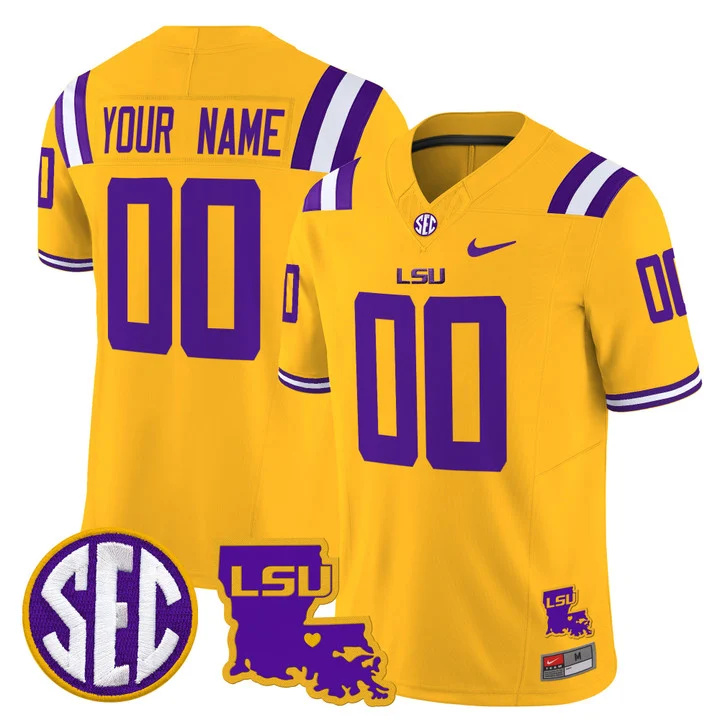 Custom LSU Tigers 2024 Louisiana Patch Vapor Limited Football  Jersey - All Stitched GOLD