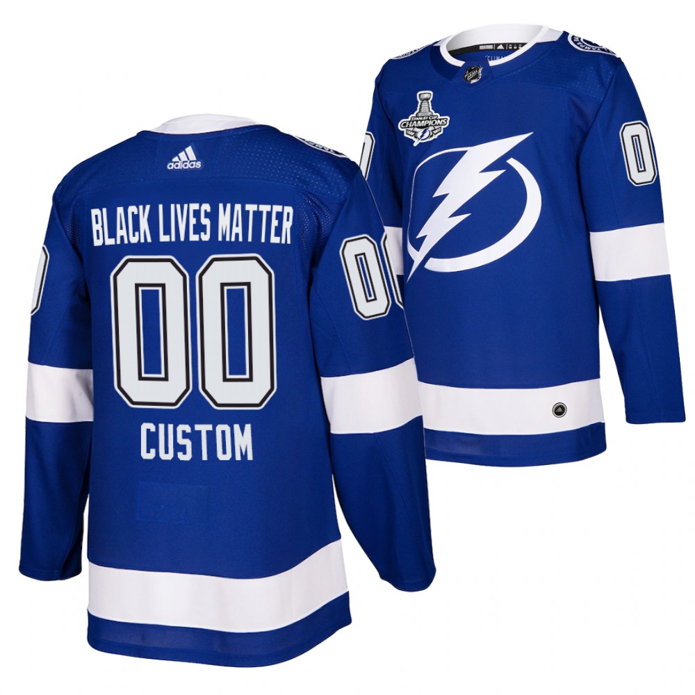 Custom Lightning Black Lives Matter Blue 2020 Stanley Cup Champions Jersey