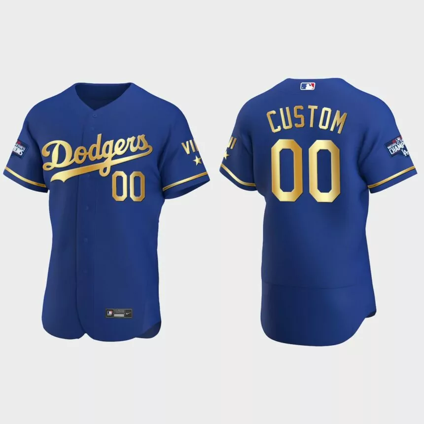 Custom Los Angeles Dodgers 2021 Gold Program World Series Champions Jersey – Royal