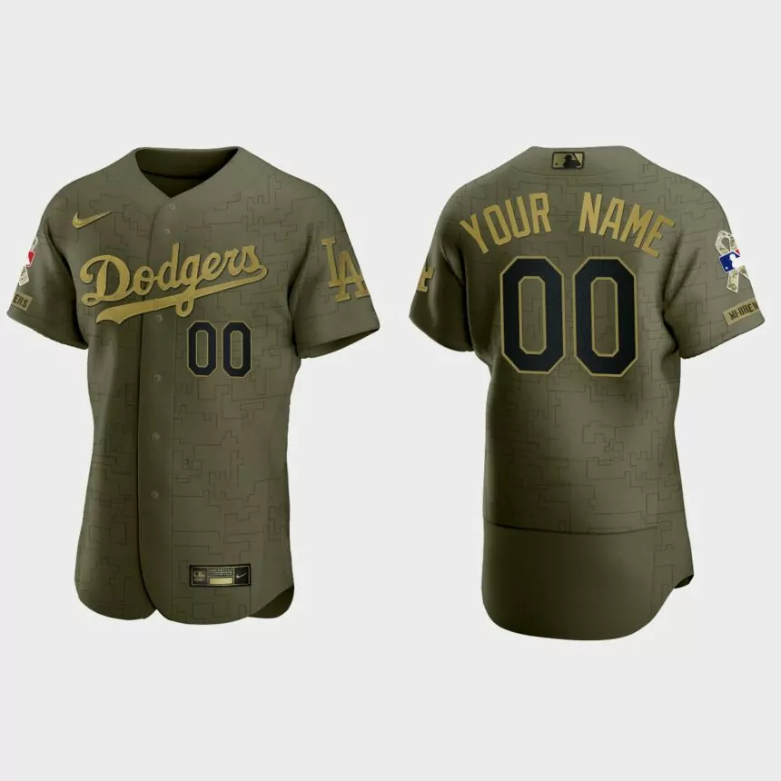 Custom Los Angeles Dodgers 2021 Salute to Service Digital Camo Jersey – Green