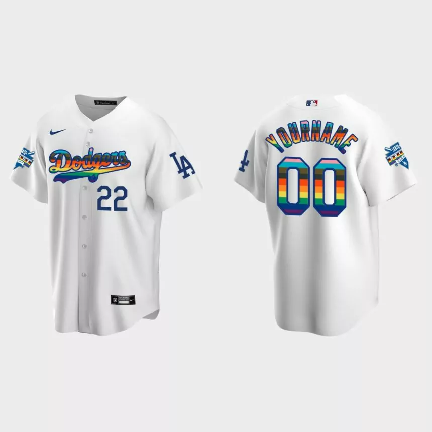 Custom Los Angeles Dodgers 2022 Pride Night LGBTQ Replica Jersey – White