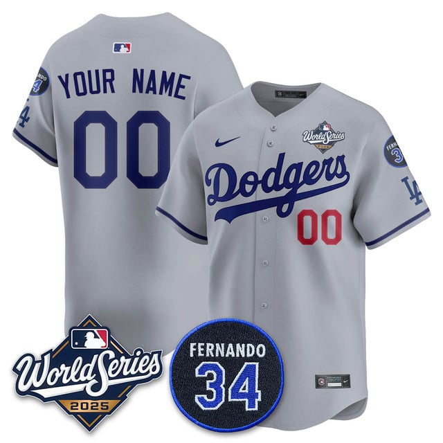 Custom Los Angeles Dodgers 2025 National League Champions Jersey - All Stitched Gray
