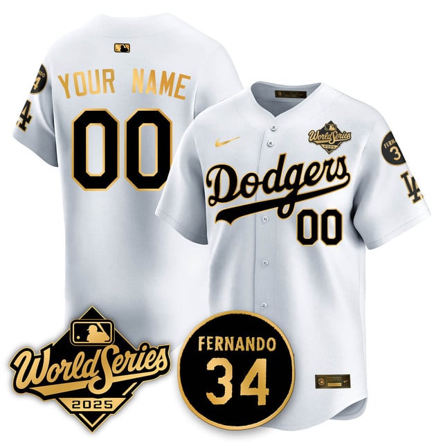 Custom Los Angeles Dodgers 2025 National League Champions Jersey - All Stitched White Gold
