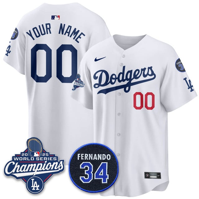 Custom Los Angeles Dodgers 2025 World Series Champions   Jersey - All Stitched Custom White