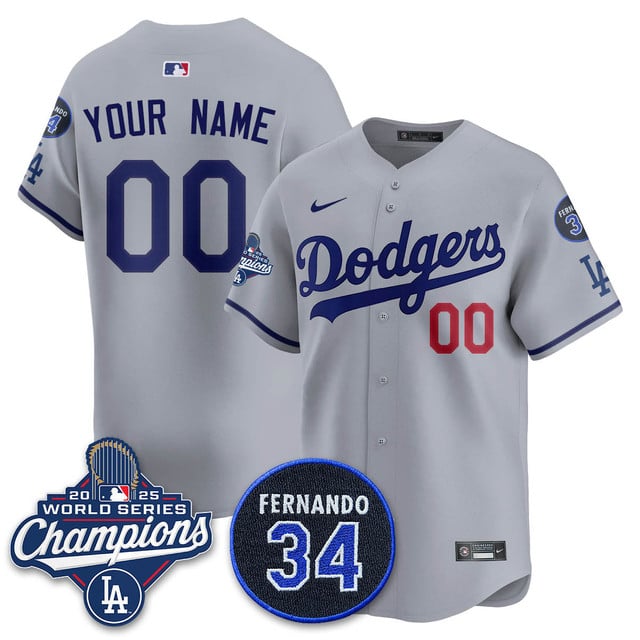 Custom Los Angeles Dodgers 2025 World Series Champions   Jersey - All Stitched Gray