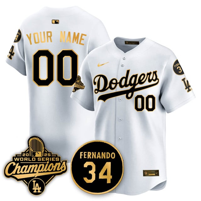 Custom Los Angeles Dodgers 2025 World Series Champions   Jersey - All Stitched White Gold