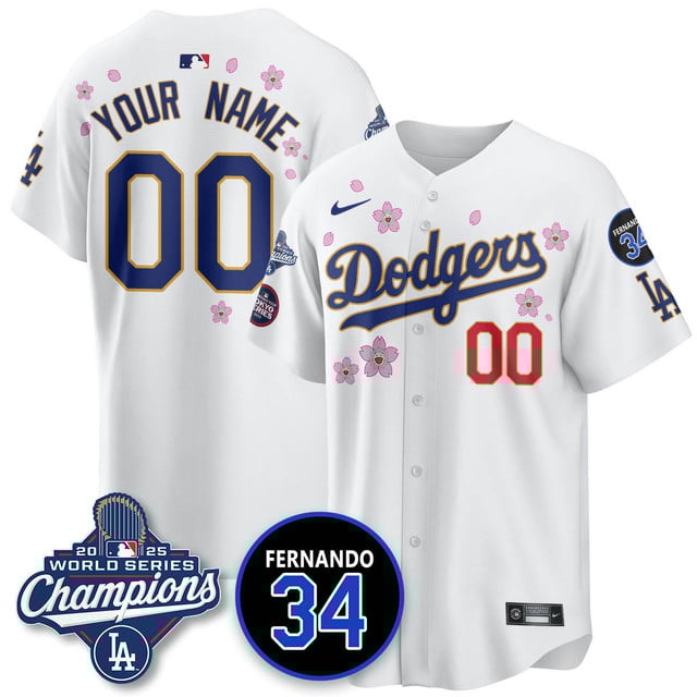 Custom Los Angeles Dodgers 2025 World Series Champions   Jersey - All Stitched White1