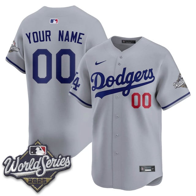 Custom Los Angeles Dodgers 2025 World Series Jersey - All Stitched Gray