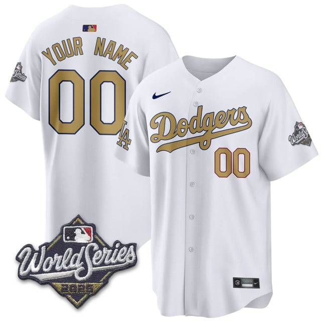 Custom Los Angeles Dodgers 2025 World Series Jersey - All Stitched White Gold