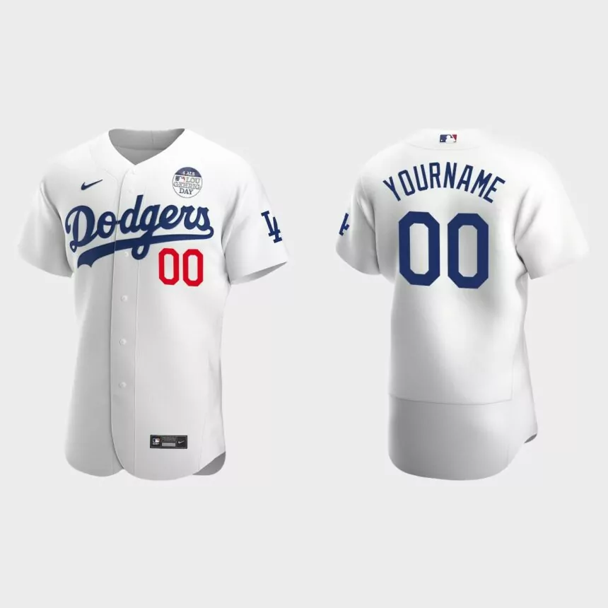 Custom Los Angeles Dodgers 4 ALS Lou Gehrig Day Authentic Jersey – White