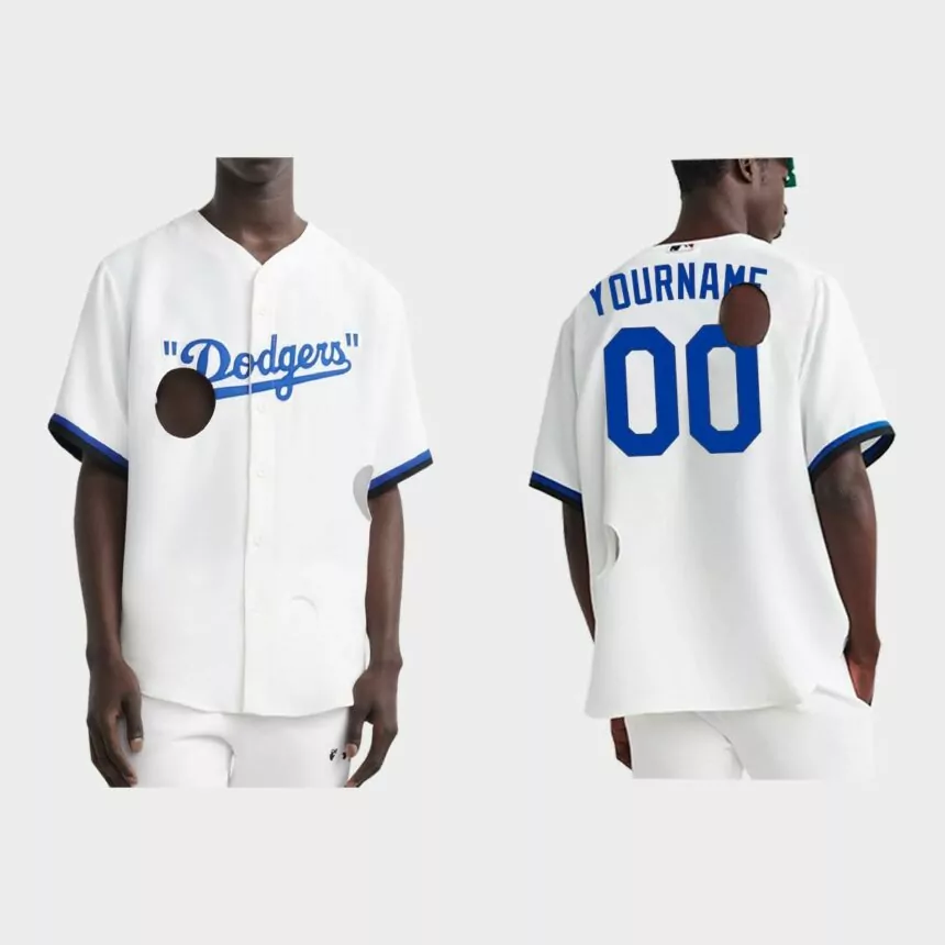Custom Los Angeles Dodgers Meteor Holes Jersey – White