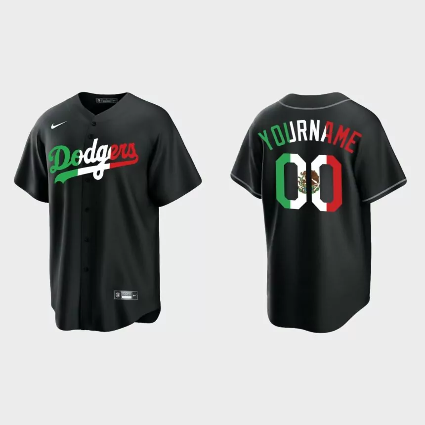 Custom Los Angeles Dodgers Mexican Heritage Night Replica Jersey – Black