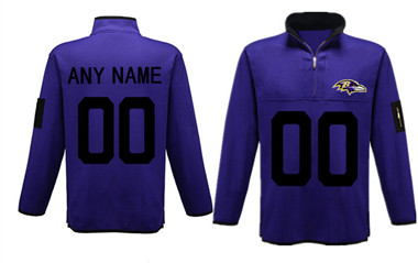 Custom Men's Baltimore Ravens Antigua Charcoal Fortune Sweater Knit Microfleece Quarter-Zip Pullover Player Jacket