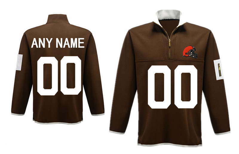 Custom Men's Browns Antigua Charcoal Fortune Sweater Knit Microfleece Quarter-Zip Pullover Jacket - brown